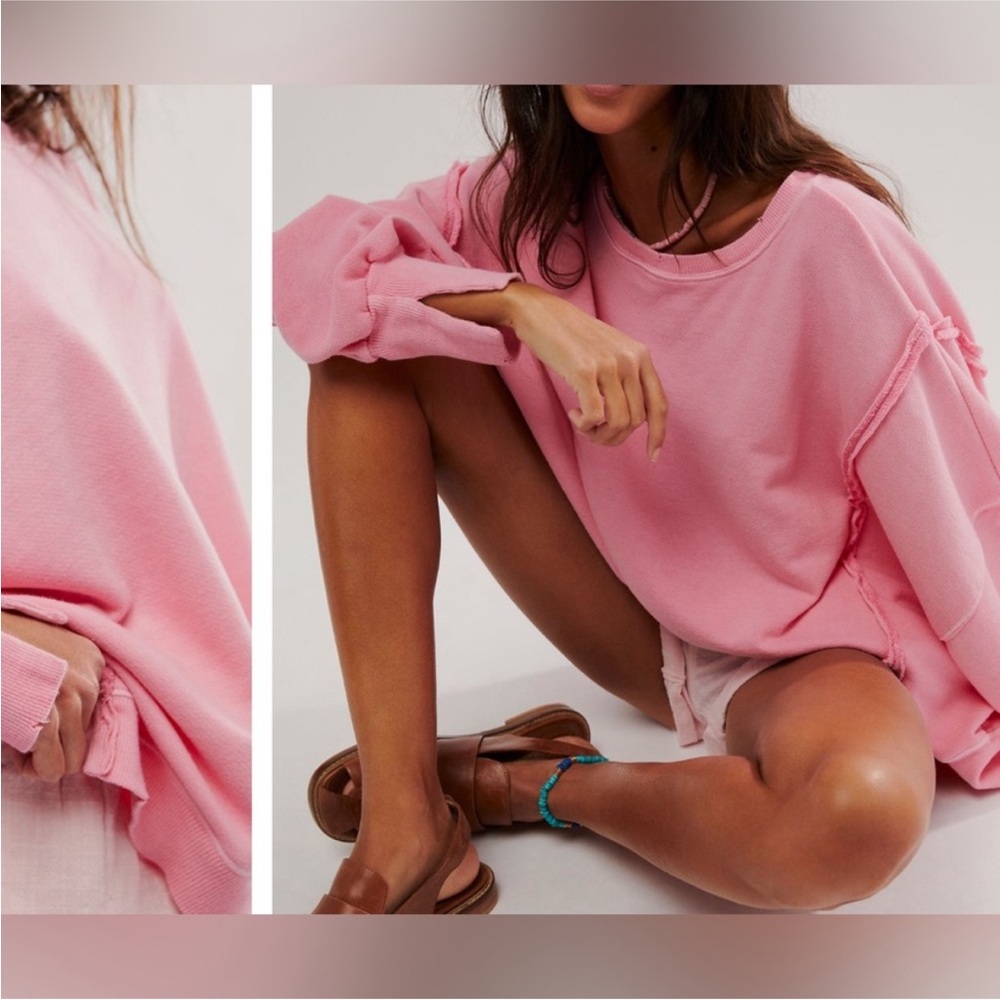 Free People Oversized Pink Sweatshirt - Picture 2 of 8